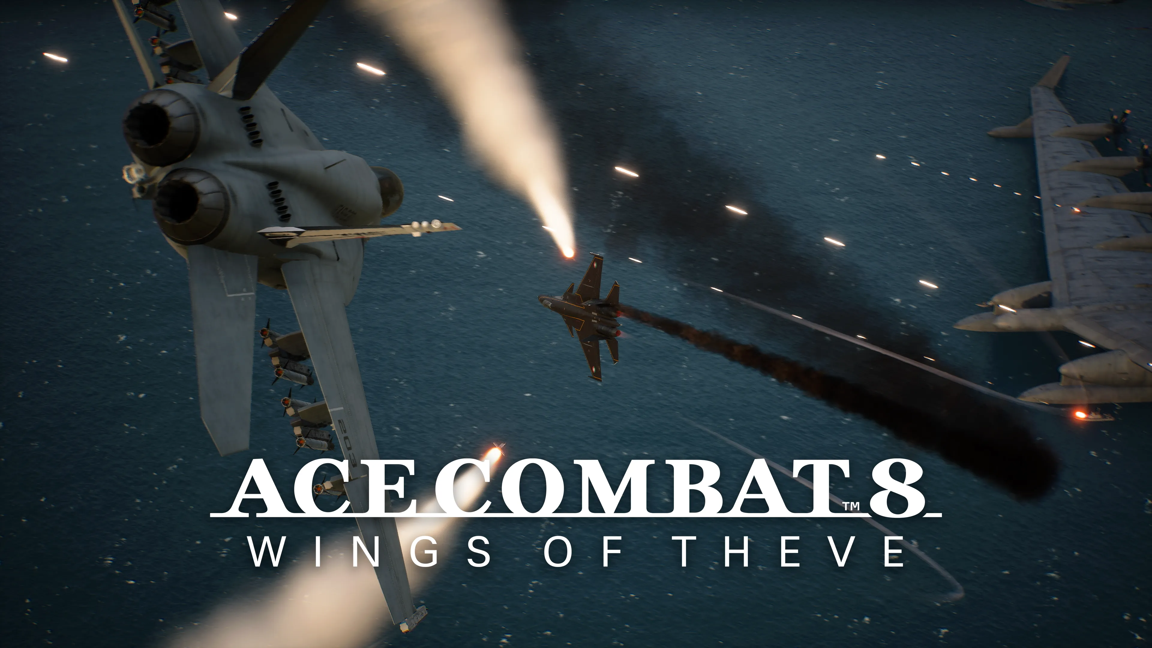 Two fighters dueling with countermeasure flares overhead